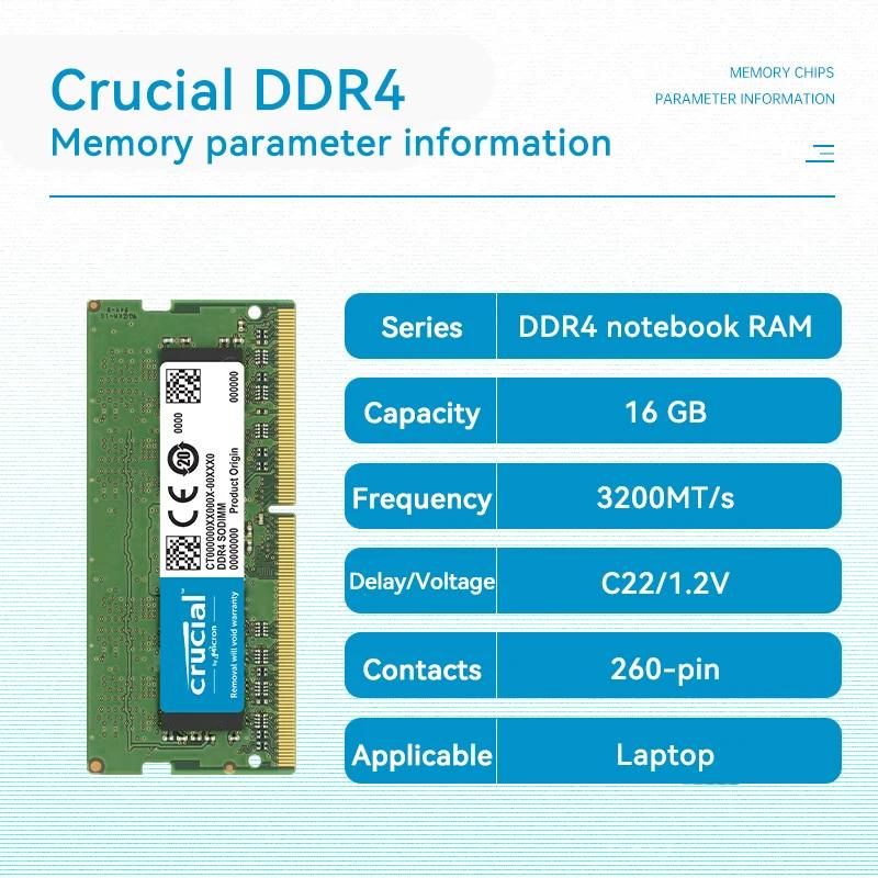 Ʈ ǻͿ Crucial DDR4 ޸ ƽ, Dell Lenovo Asus HP ǻͿ Sodimm DDR4 RAM, 3200MHz, 16GB, 32GB, 8GB